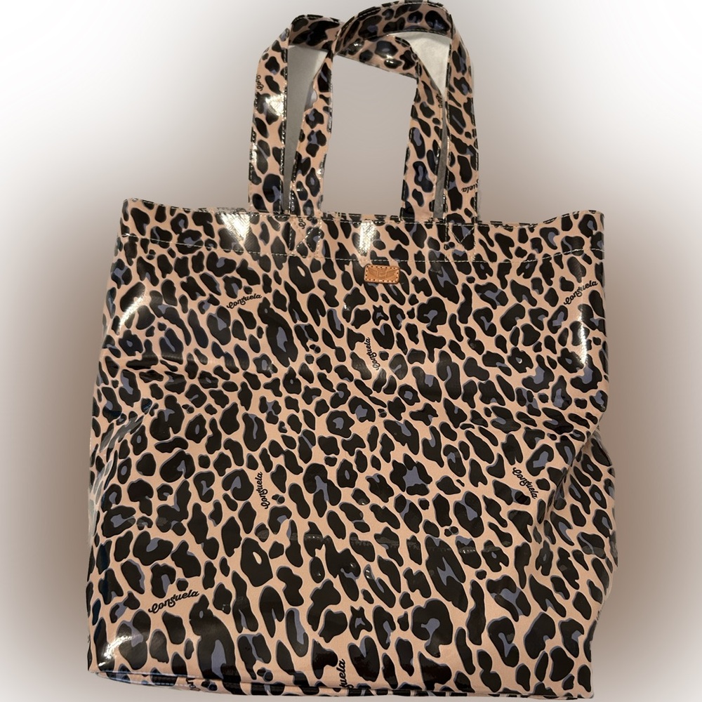 Super cute vinyl Consuela blue leopard tote